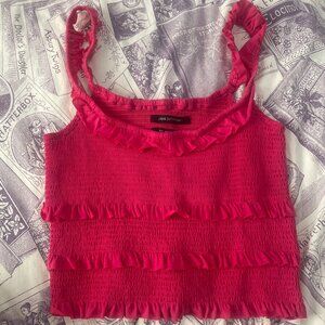 Urban outfitter hot pink tank top with ruffled sleeves